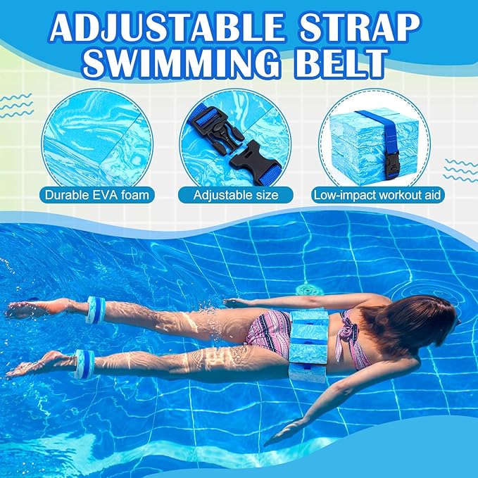 6 Pcs Aquatic Exercise Set Water Aerobics Set Large Mesh Beach Bag Pool Fitness Equipment Foam Water Dumbbell Ankle Swimming Weight Aquatic Swim Belt for Exercise Weight Loss