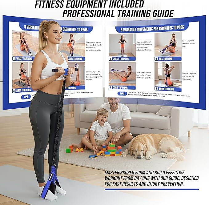 Adjustable Pedal Resistance Band with Handle, 60LBS Exercise Resistance Bands for Full Body Training | Sit Up Exercise Equipment for Core, Abs, Legs, Glutes, Arms, Pilates, and Yoga at Home Gym