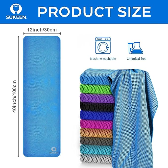 Sukeen Cooling Towels (40"x12"), Soft Breathable Cooling Towel for Neck and Face, Cooling Neck Wraps Sweat Towel for Gym, Sport, Running, Camping, Hiking, Fitness, Workout & More Activities