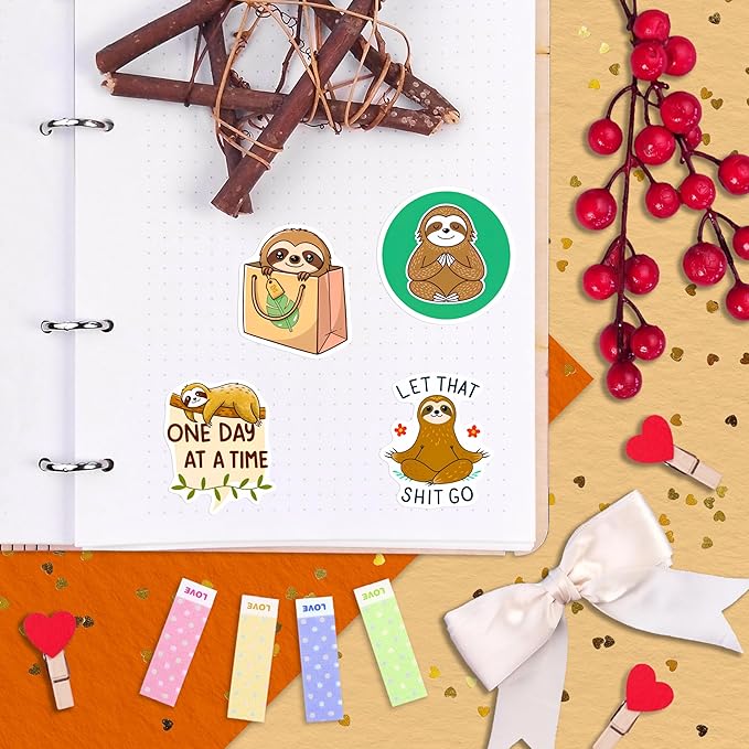 100Pcs Sloth Stickers and Decals for Water Bottle, Laptop - Sloth Gifts, Party Supplies & Decorations - Gift for Women & Men