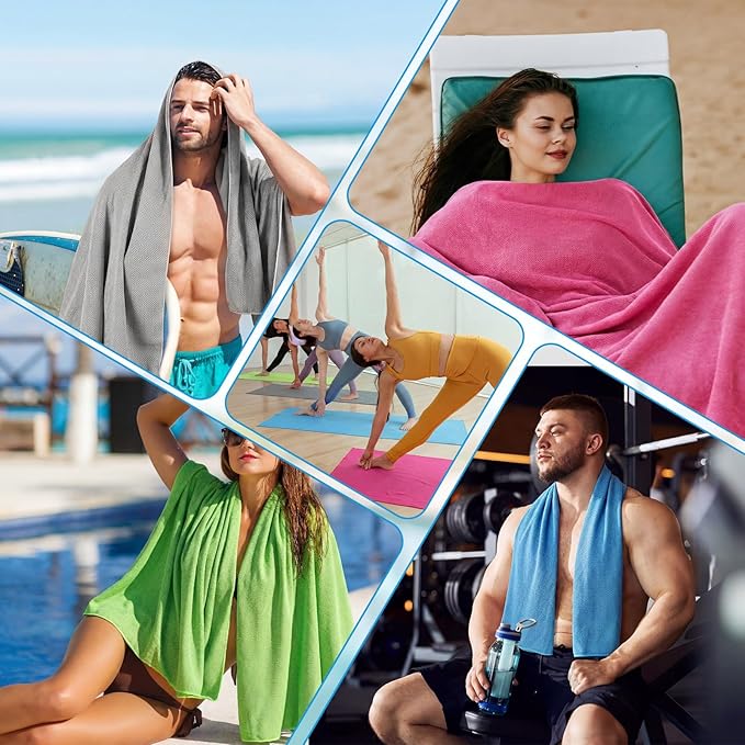 Chumia 4 Pack 55" x 27" Microfiber Sweat Towels Quick Dry Absorbent, Large Cooling Towel For Men Women Gym shower, Multicolors Oversized Bath sheets Body Sweat Rags for Yoga Sports Running Sauna Beach