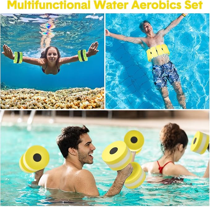 5 Pcs Pool Aquatic Exercise Set Including 2 Lightweight Water Dumbbells, 2 Ankle Swimming Weights, and Swim Belt Water Exercise Equipment for Aquatic Aerobics