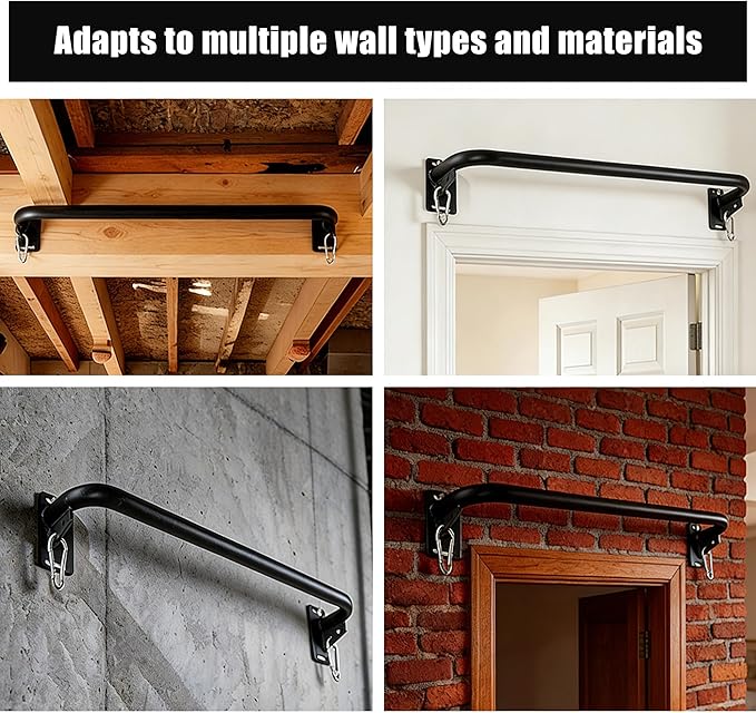 Heavy Duty Wall Mounted Pull Up Bar with 8mm Thick Steel Plates & Heavy-Duty Carabiner, Strength Training Bar for Home Gym, Garage and Indoor Workout
