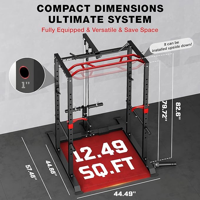 S11 Power Cage, 2000LB Multi-Function Power Rack with LAT Pulldown, Squat Rack with Adjustable Pulley System and Training Attachments, Weight Rack for Home Gym