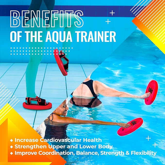 Sunlite Sports Aqua Trainer 2-in-1 Resistance Hand and Feet Paddle, Water Aerobics Set for Pool, Adult Aquatic Exercise for Aqua Workout, Low Impact Upper Lower Body Workouts