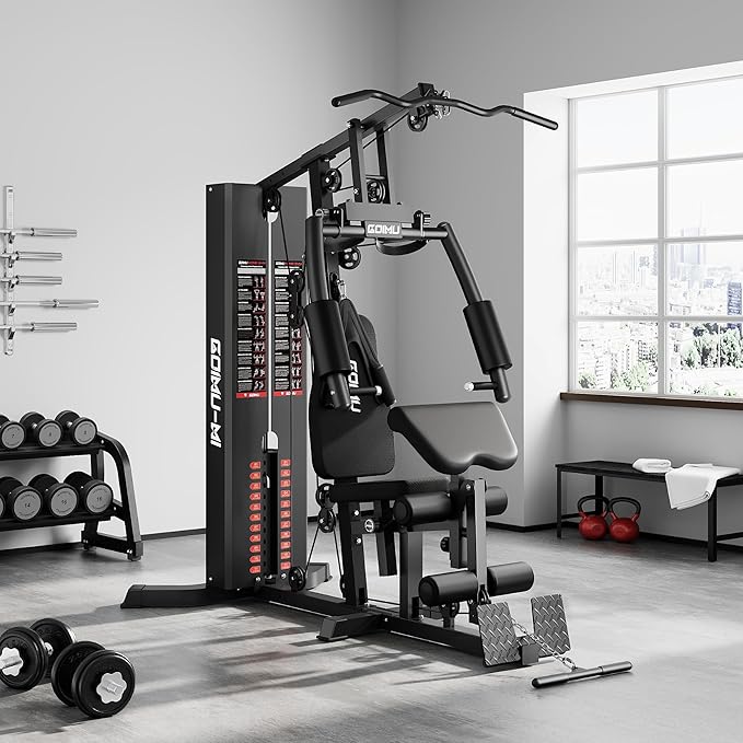 Home Gym, M1 Workout Station with 140LBS Weight Stack, Multifunctional Home Gym Equipment with Pulley System for Full Body Strength Training