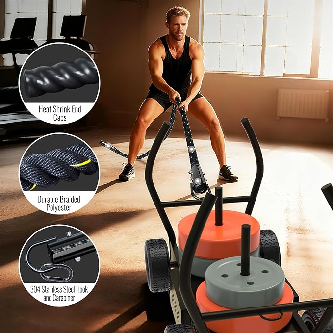 Weight Sled Rope Workout Sled Pulling Rope, Sled Push Gym Equipment Rope for Weight Sleds for Training, Tire Pulling Workout Fitness Resistance, Football Exercise Equipment 15FT/20FT/30FT/40FT