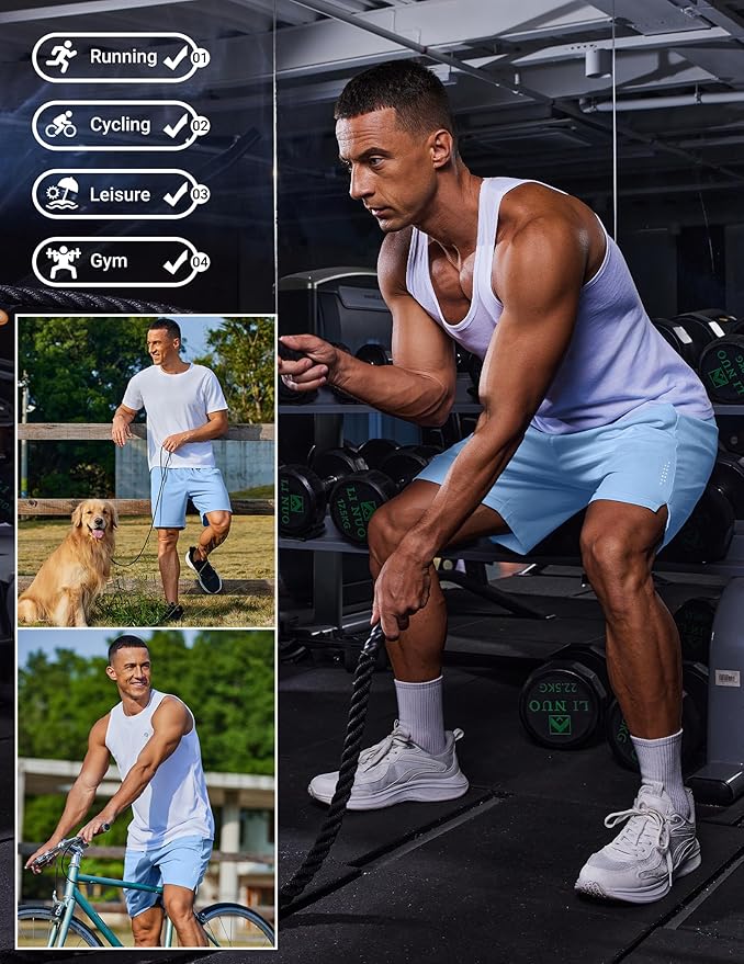 COOFANDY Mens Gym Athletic Shorts with Zipper Pockets Quick Dry 7" Workout Running Training Shorts