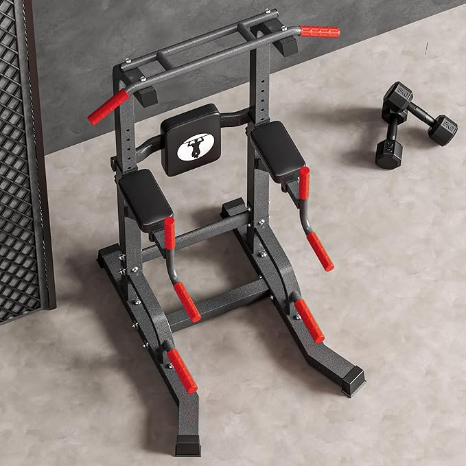soges Pull Up Bar Dip Station, Power Tower with A Backrest, Adjustable Height Pull Up Bar Stand, Multi-Function Home Gym Strength Training