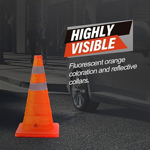 RoadHero 18 Inch 2 Pack Collapsible Traffic Safety Cones, Multi Purpose Pop-up Cones with Reflective Collar for Road Safety, Orange Cones for Driving Training, Parking Lots