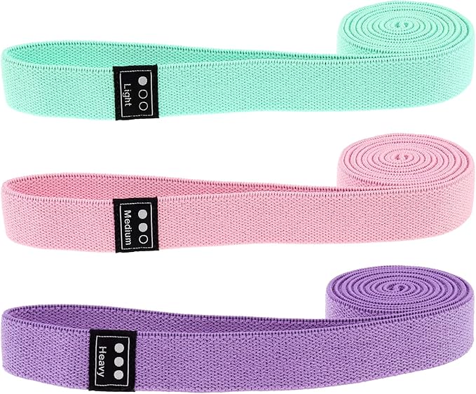 Fabric Resistance Bands - 3-Pack Set, Long Cloth Exercise Bands for Home Workout Strength Training, Yoga & Pilates | with Storage Bag