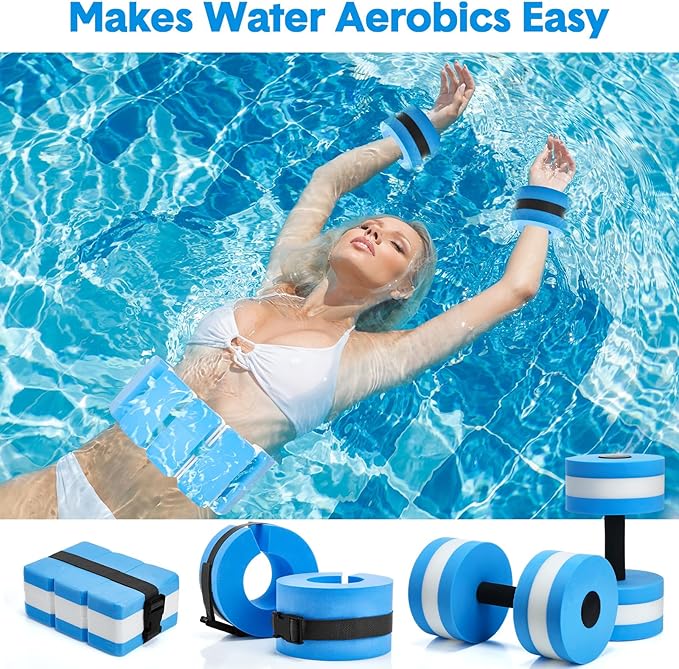 5 Pcs Pool Aquatic Exercise Set Including 2 Lightweight Water Dumbbells, 2 Ankle Swimming Weights, and Swim Belt Water Exercise Equipment for Aquatic Aerobics