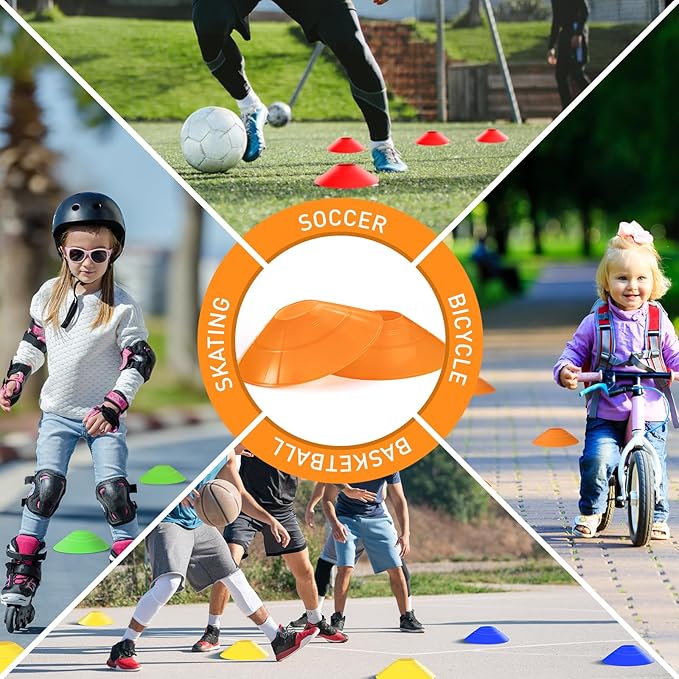 25 Pack Soccer Training Cones, Agility Disc Sports Cones with Carry Bag and Holder, Plastic Football Cones for Drills, Sports Training, Basketball, Coaching, Practice Equipment, 5 Color