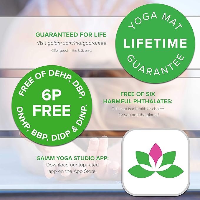 Gaiam Print Yoga Mat, Non Slip Exercise & Fitness Mat for All Types of Yoga, Pilates & Floor Exercises