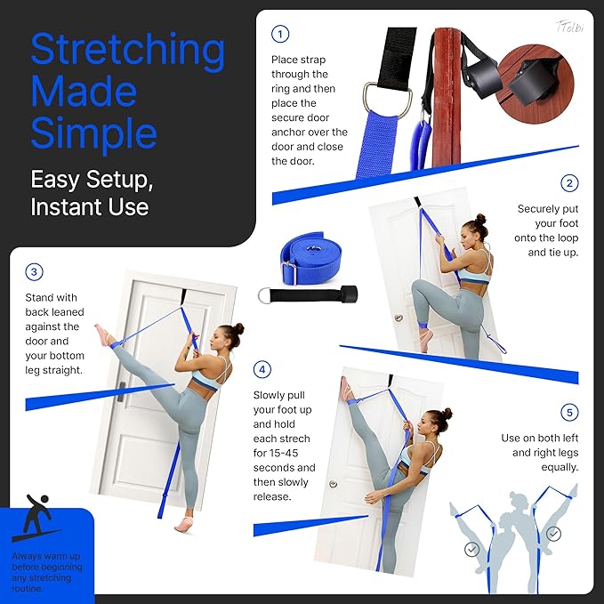 Stretching Strap with Door Anchor & Resistance Band – Leg Stretcher for Improving Flexibility & Splits – Ideal for Ballet, Dance, Cheer, Yoga & Gymnastics – Home Training Equipment for All Levels