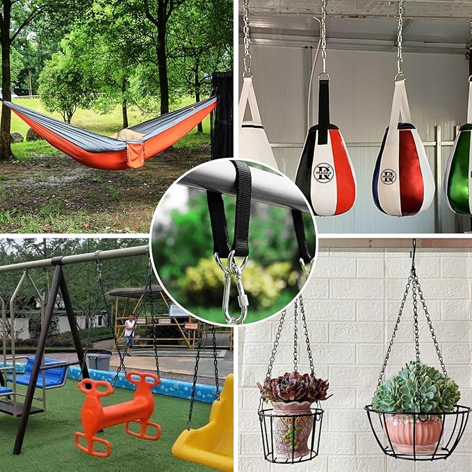 Single Bar Connecting Strap 23cm with Hooks Heavy Duty Multi Functional Extension Belt Indoor Outdoor Swing Accessories Sandbag Rack Home Fitness Training Weight Bag Hanger