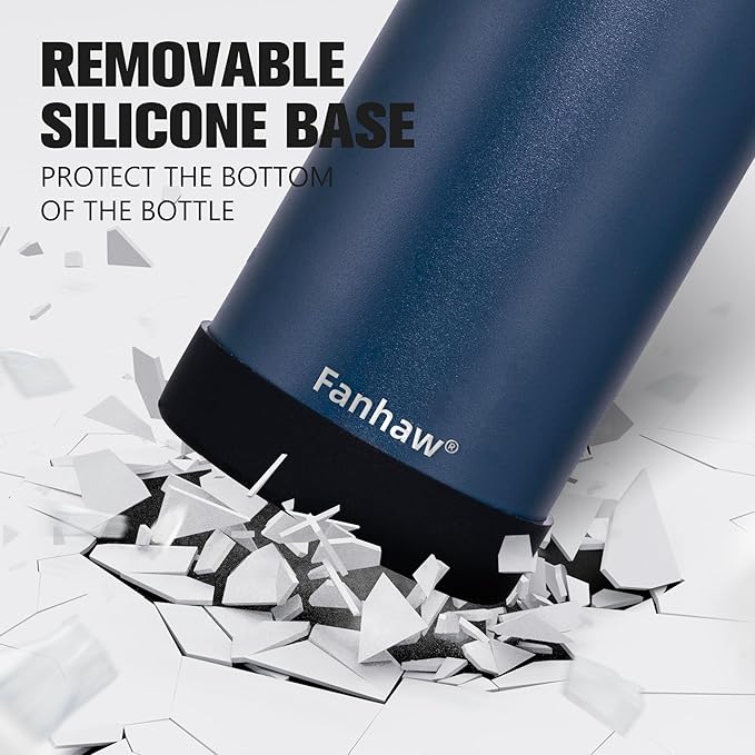 Fanhaw 32 oz Insulated Water Bottle – Portable Stainless Steel Flask with 3 Lids (Straw, Spout, Carabiner) | Leakproof, for Gym, Hiking, Work, Travel & Everyday Use (Navy Blue)