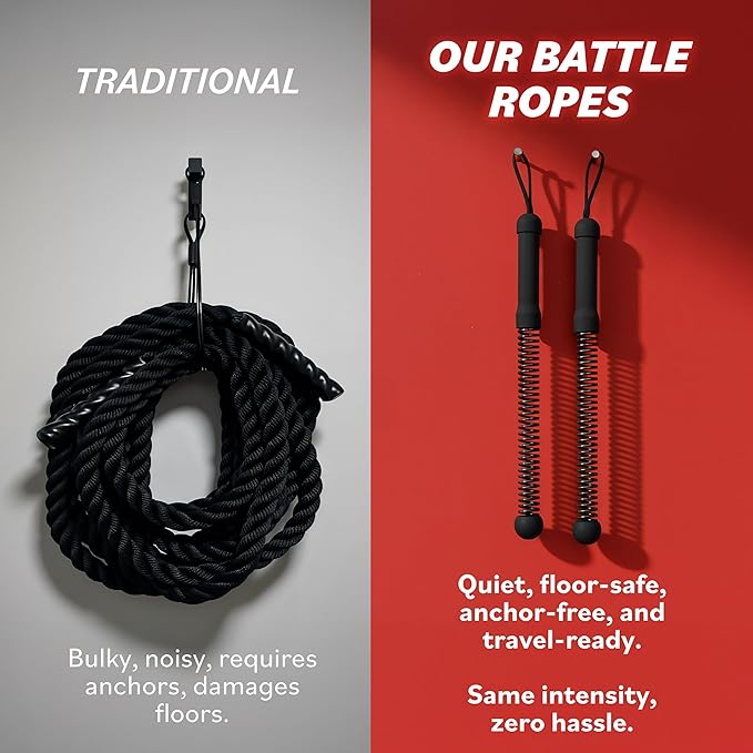 Battle Ropes – Ropeless Battle Rope for Home Gym, Cordless Training Sticks with Resistance Spring, Portable Workout Equipment, Battle Rope Sticks