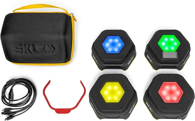 SKLZ Reactive Flash LED Training Pods – Reaction Time, Agility, and Cognitive Training Tool with 4 Games – Multi-Directional Activation, Durable Design for Speed and Hand-Eye Coordination