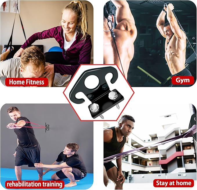 4 PCS Resistance Band Wall Anchors, Exercise Band Wall Anchor, Gym Wall Hooks for Resistance Bands, Workout Wall Mount Anchor for Physical Therapy and Small Space Home - Black