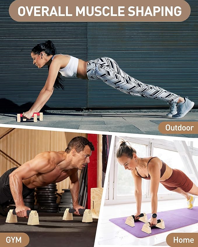 Wood Push Up Bars, Non-Slip Calisthenics Equipment for Strength Training, Solid Wood Calisthenics Bars & Parallettes Bars, Push Up Handles for Floor Exercises