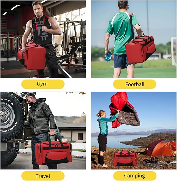 Gym Bag 22 inch Sport Duffle Bag for Men - 55L Weekender Duffel Bag for Travel - Red