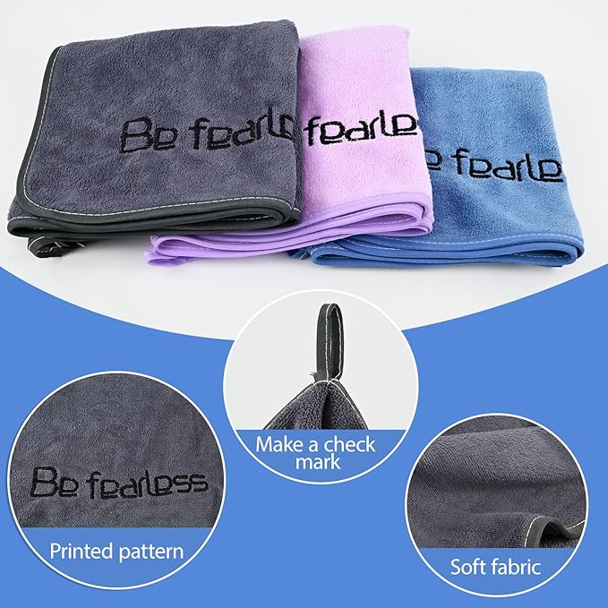 3 Pack Microfiber Gym Towels, 30 Inch X 14 Inch, Ultra Soft and Quick-Drying Towels for Fitness, Sports, Yoga, Cycling and Workout. Grey, Blue and Purple