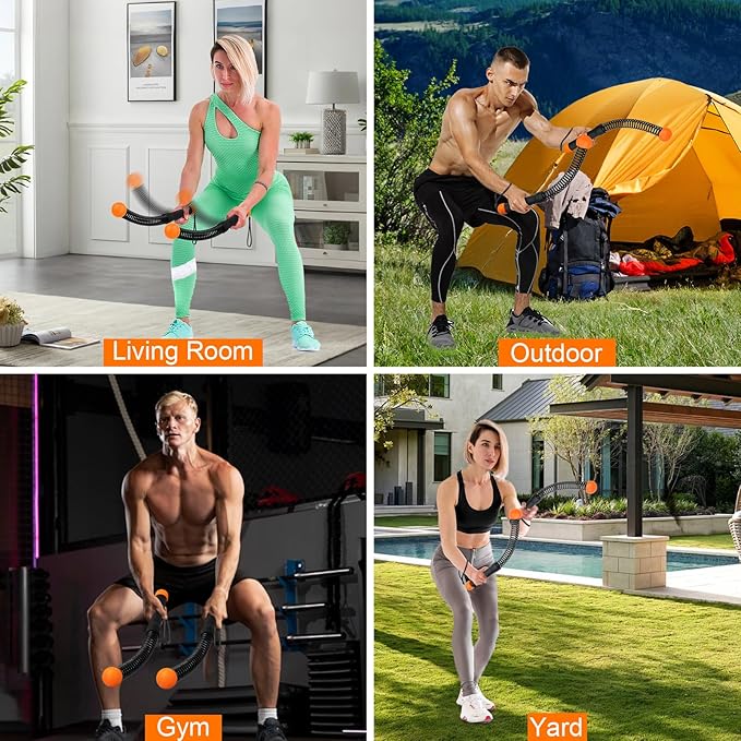 TRELC Upgrade Weighted Ropeless Battle Ropes, 2PCS Cordless Battle Rope for Home Gym, HIIT, Strength, Quiet Portable Training Rope, Workout Ropes Versatile Fitness Equipment(Black&Orange)