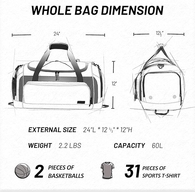 MIER Large Gym Bag for Men Sports Duffle Bag with Shoe Compartment 60L Lightweight Duffel Bags for Workout Fitness Travel, Blue