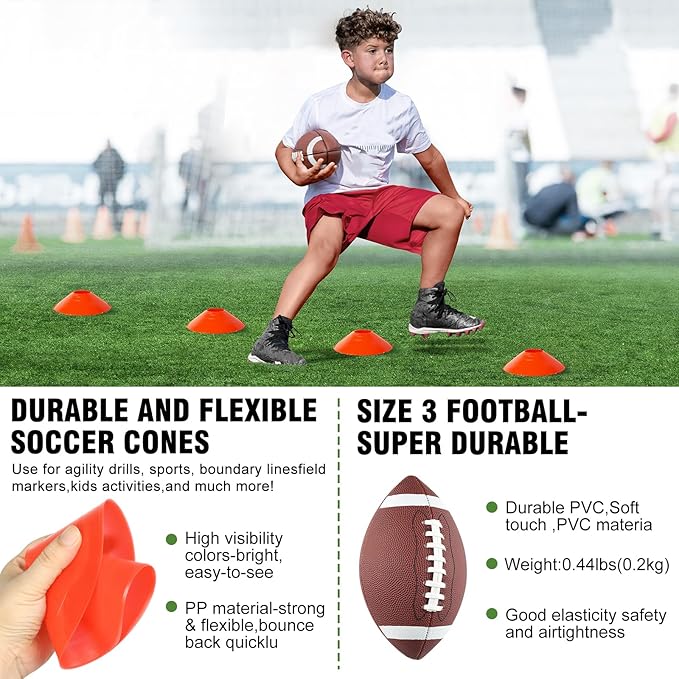 Flag Football Set - 14/20 Player Adjustable Belts with Cones, Football, Pump, Bag, for Youth and Adults Training