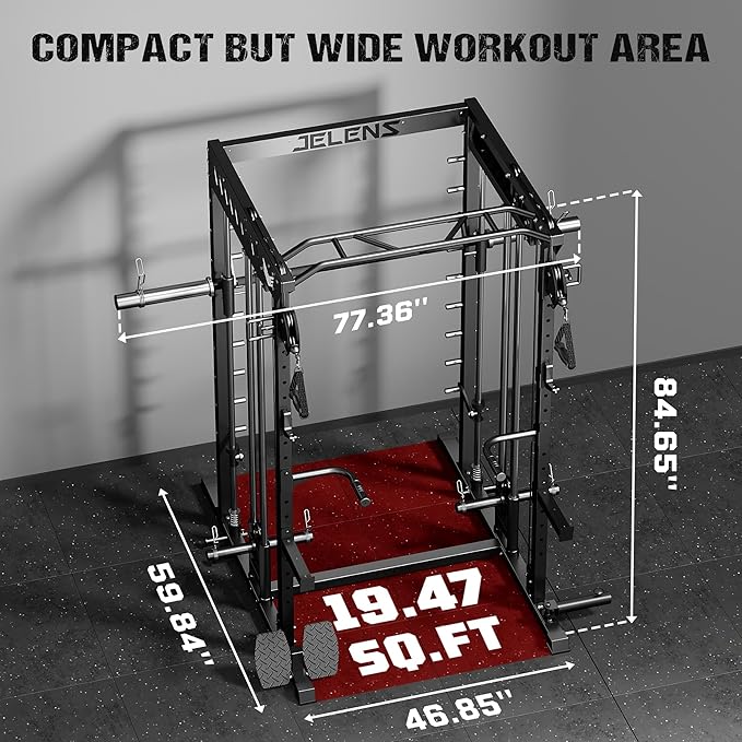 M21 Smith Machine, Multi-Function Power Cage with Dual Pulley Cable Crossover System, 2000LBS All-in-One Squat Rack with Smith Bar and Attachments for Home Gym Strength Training