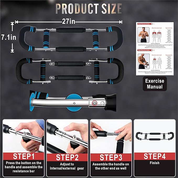 Twister Arm Trainer, Adjustable Resistance Chest Workout Equipment for Men Women, Forearm Biceps Tricep Chest Thigh Exerciser, Portable Spring Home Workout Bar