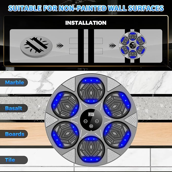 2026 Music Boxing Machine for Adults and Kids, Smart Bluetooth Boxing Training Equipment with Gloves Wall Mounted, Workout Punching Machine for Home,Office and Gym