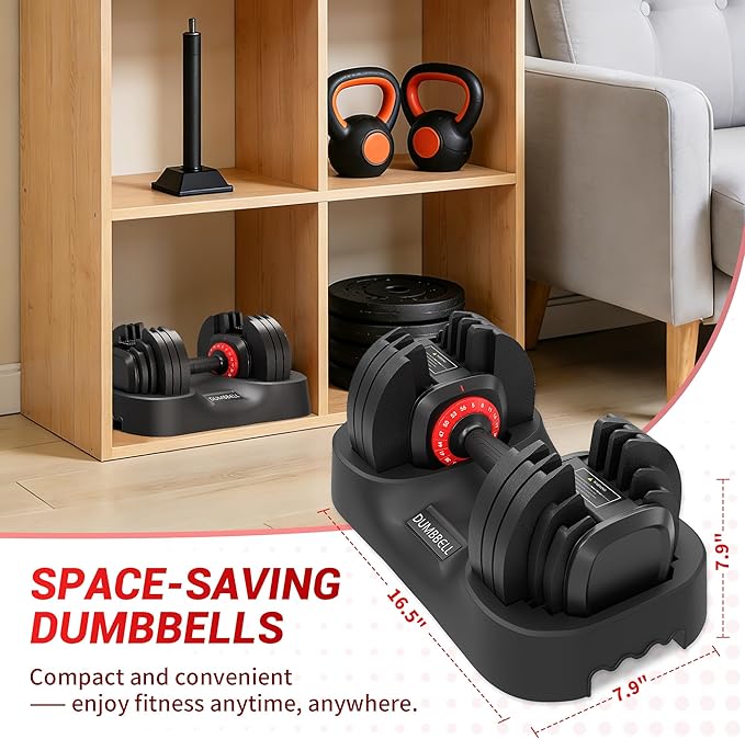 25LBS/56LBS Adjustable Dumbbell One-Hand Quick Adjust Weight Set, Anti-Slip Texture Handle, Full-Body Workout Equipment for Home Gym, Suitable for Men & Women