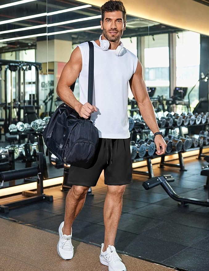 PINSPARK Men's Gym Workout Shorts - 7" Quick Dry Running Athletic Shorts with Towel Loop and Zipper Pockets