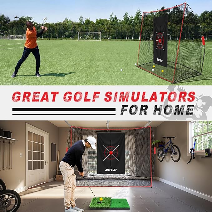 Pro Golf Net, 10x7ft Heavy Duty Golf Practice Net with Mat, Outdoor Indoor Hitting Nets with Noise Reduce Silk Target for Backyard Driving Chipping/Garage Training, Christmas Gifts for Men Boys