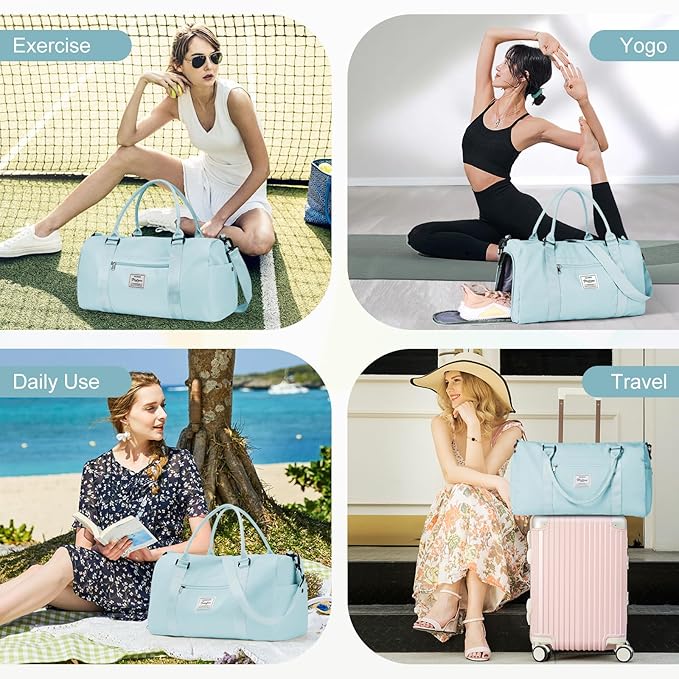 Gym Bag for Women with Shoes Compartment,Small Travel Duffel Bag with Toiletry Bags Sport Tote Overnight Weekender Carry on Personal Item Bags for Airlines Ligh Blue