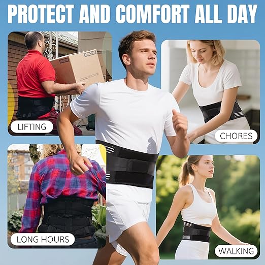 Work Back Brace for Men Women - Adjustable Lower Back Support Belt with Removable 3D Pad and 7 Stays, Breathable Lumbar Support Brace for Posture Heavy Lifting Sciatica Herniated Disc (X-Large)
