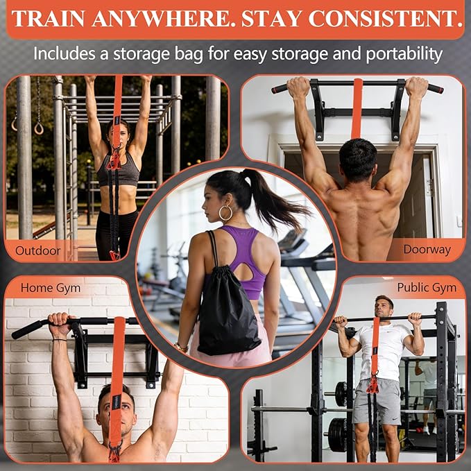 CHERAINTI Pull Up Assistance Bands, 375lbs Heavy Duty Pullup Assist Band Set with 5 Resistance Bands, Adjustable Strap, Comfortable Foot/Knee Rest, Handles & Door Anchor for Home Gym Strength Training
