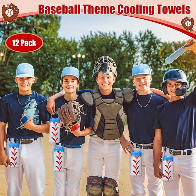 12 Pack Baseball Cooling Towels, Baseball Ice Towels for Neck, 40"x12" Breathable Chilly Towel with Plastic Container, Microfiber Sport Towel for Players Team Gift Sport Party Favors
