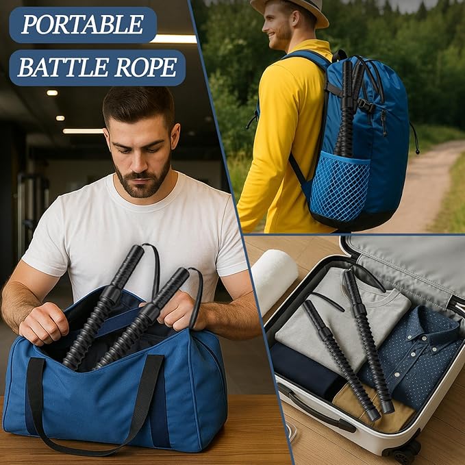 Ropeless Battle Ropes for Exercise Workout Rope, Portable Workout for Home Gym, Exercise Battle Ropes for HIIT Workouts, Low-Impact Cardio Training (2 Ropes with Gloves)