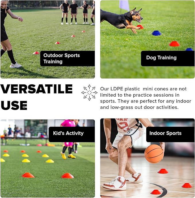 GSi Sports Training Cones for Agility Drills – Soccer & Basketball Multi-Sport Field Markers, Durable Flexible Cones in Multiple Shapes & Packs (20–80 Pack)