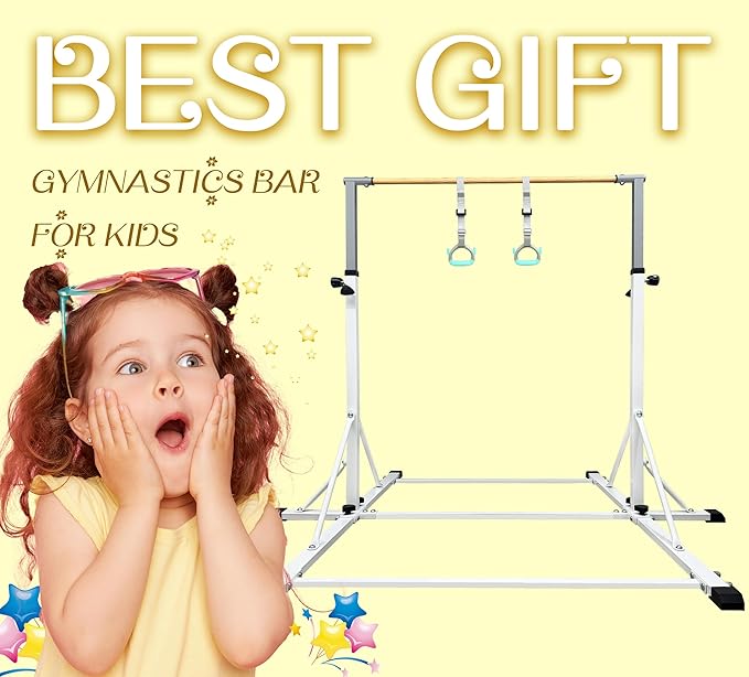 86 York Gymnastics Bar for Kids Ages 3-20, 5FT Base Length, 42" to 63" Adjustable Height, Horizontal Bar, Kip Bar for Gymnast, Gymnastic Training Equipment for Home, Gym Center