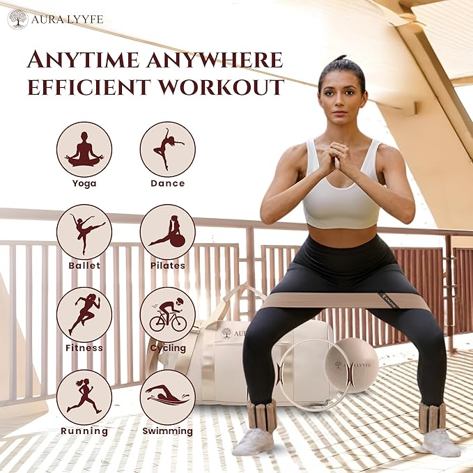 Pilates & Yoga Kit for Women β Complete At-Home Workout Set in Beige | Canvas Caryall + Yoga Mat + 1lb Dumbbells + Ankle Weights + Ring + Ball + Resistance Bands