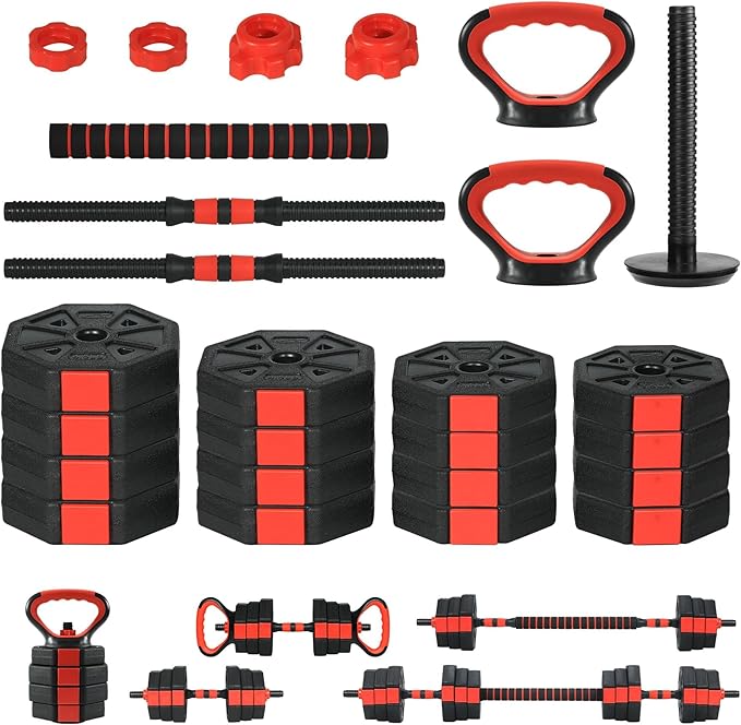4-in-1 Octagonal Adjustable Dumbbell Set (66/88Lbs) – Converts to Barbell, Kettlebell & Push-Up Stand, Home Gym Free Weights for Men & Women, Full Body Workout with Anti-Slip Handles, Space-Saving