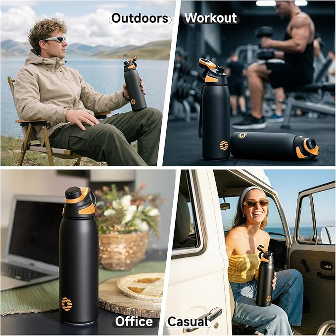 Fjbottle Insulated Stainless Steel Water Bottle, 32 Oz Leakproof Water Bottles, Ice Reusable Tumbler, Double Wall Vacuum Jug, Lightweight Durable for Traveling & Sports, Workout, 32oz