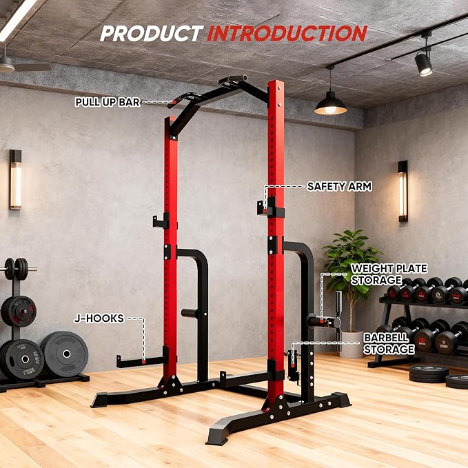 Outdoor Basic Power Cage Squat Rack with Pull-Up Bar & Dip Station, 2400LB Capacity, Multi-Functional Home Gym Rack for Weightlifting, Strength Training, Bench Press