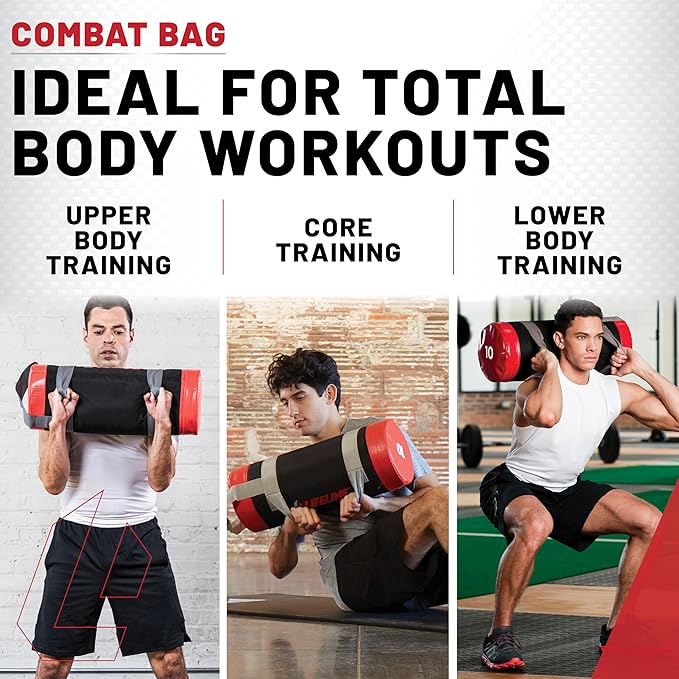 Lifeline Fitness Heavy Duty Combat Bag - Multiple Weight Options - Weighted Sandbag for Gym, Home, and Workout Equipment - Multiple Handles for Curl, Press, and Other Exercises