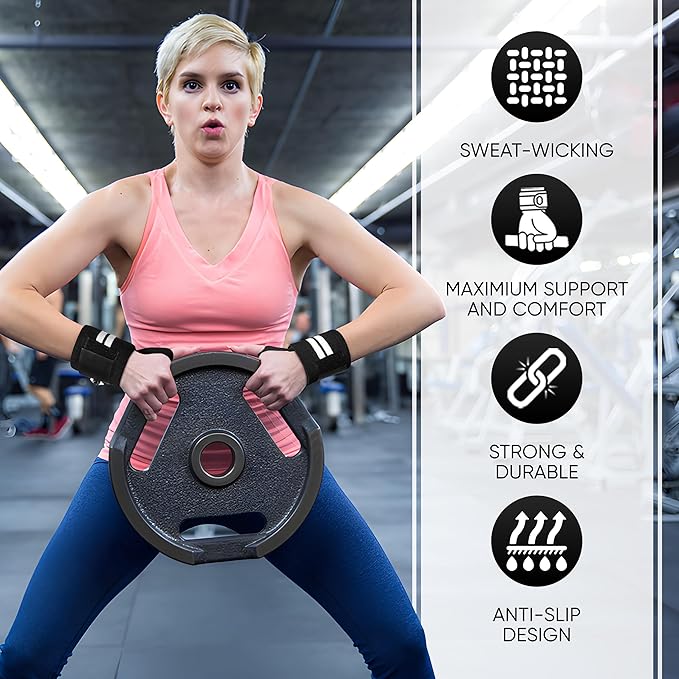 Weight Lifting Wrist Wraps – 18” Cotton Wrist Support with Thumb Loop – Gym Straps for Workout Powerlifting Weightlifting Fitness Strength Training, Stiff Wrist Straps
