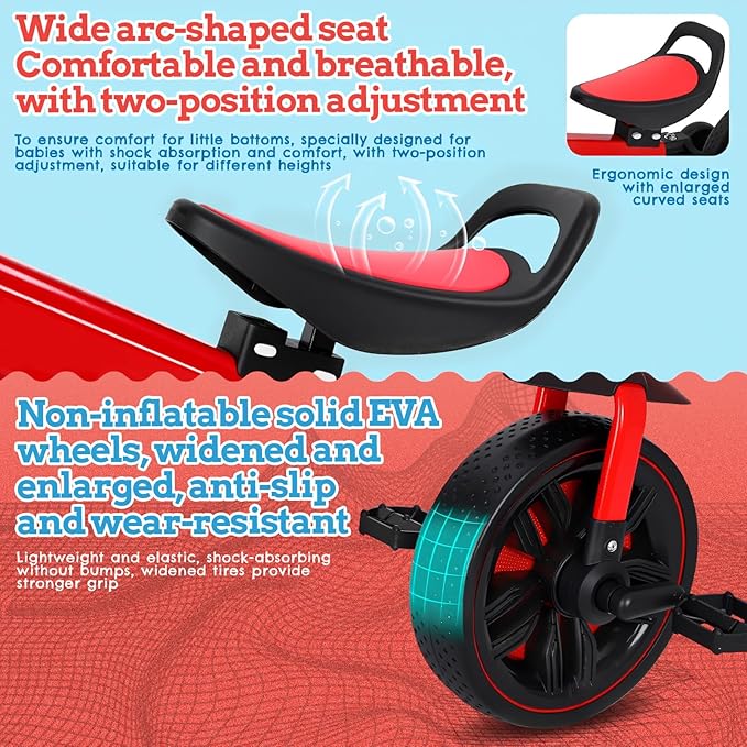 Toddler Bike, 6-in-1 Multi-Functional Kids Bicycle Convertible to Balance Bike, Trike with Training Wheels, Adjustable Saddle and All-Terrain Tires for Boys Girls Age 2-5 (Red)